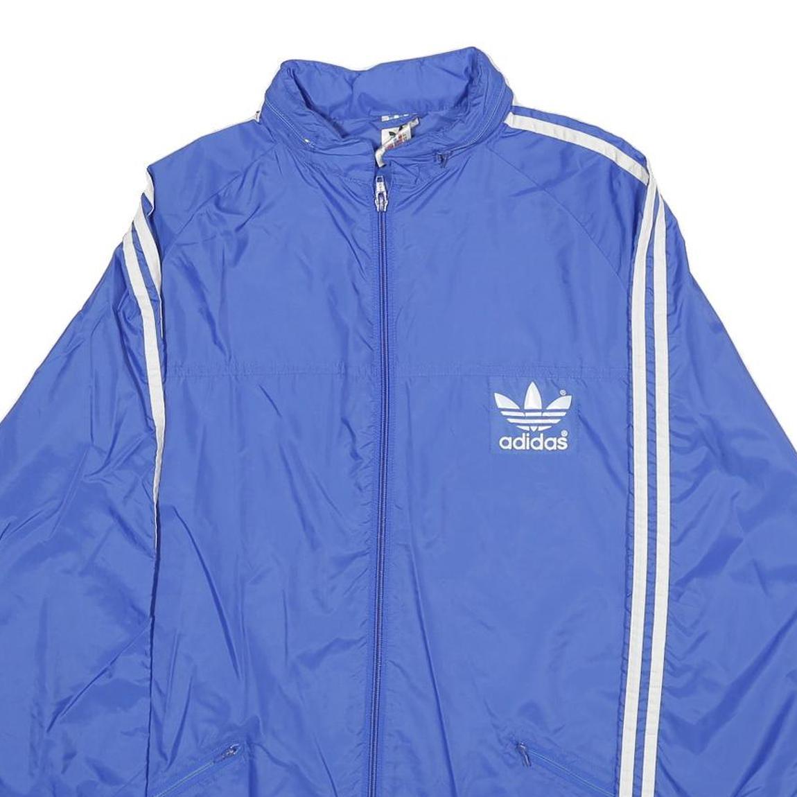 ADIDAS Womens Blue Nylon Track Jacket UK 16 Plain Sportswear Zip Closure