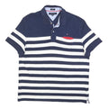 TOMMY HILFIGER Mens Blue & White Stripe Short Sleeve Polo Shirt XL Cotton