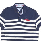 TOMMY HILFIGER Mens Blue & White Stripe Short Sleeve Polo Shirt XL Cotton