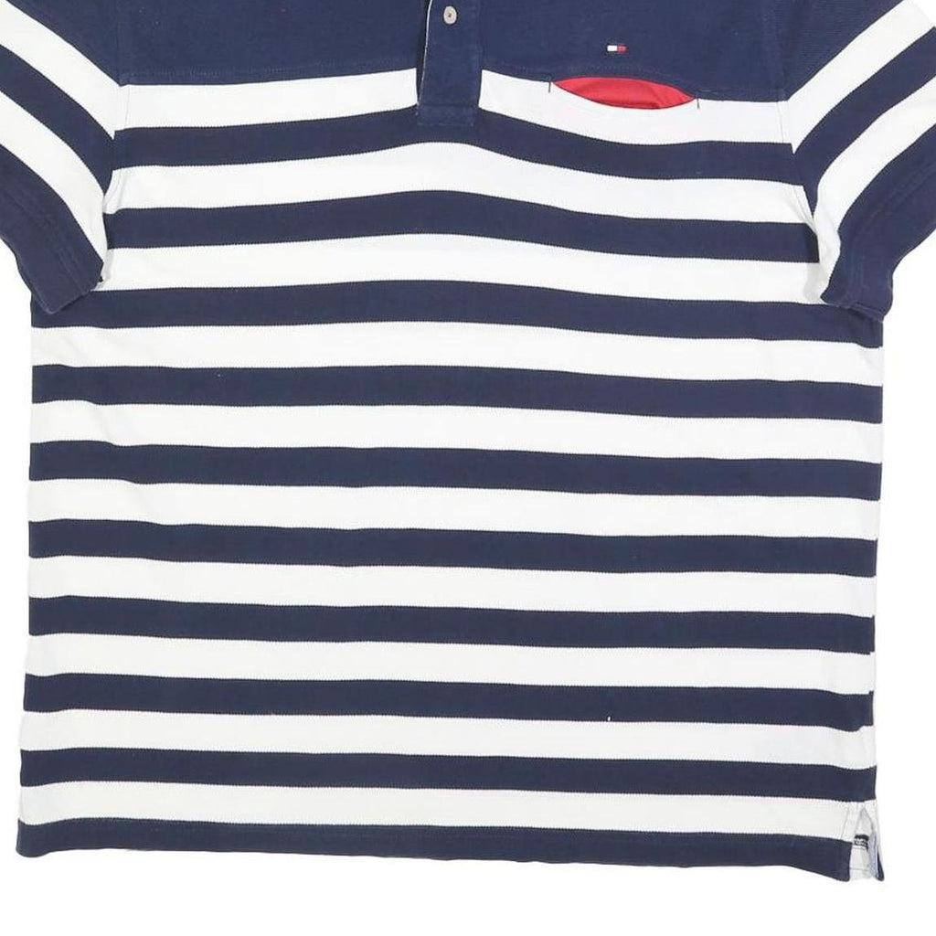 TOMMY HILFIGER Mens Blue & White Stripe Short Sleeve Polo Shirt XL Cotton