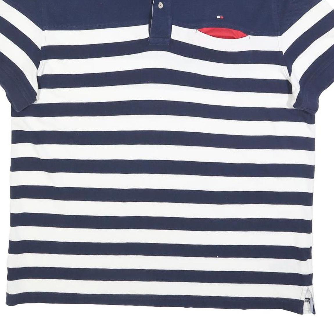 TOMMY HILFIGER Mens Blue & White Stripe Short Sleeve Polo Shirt XL Cotton