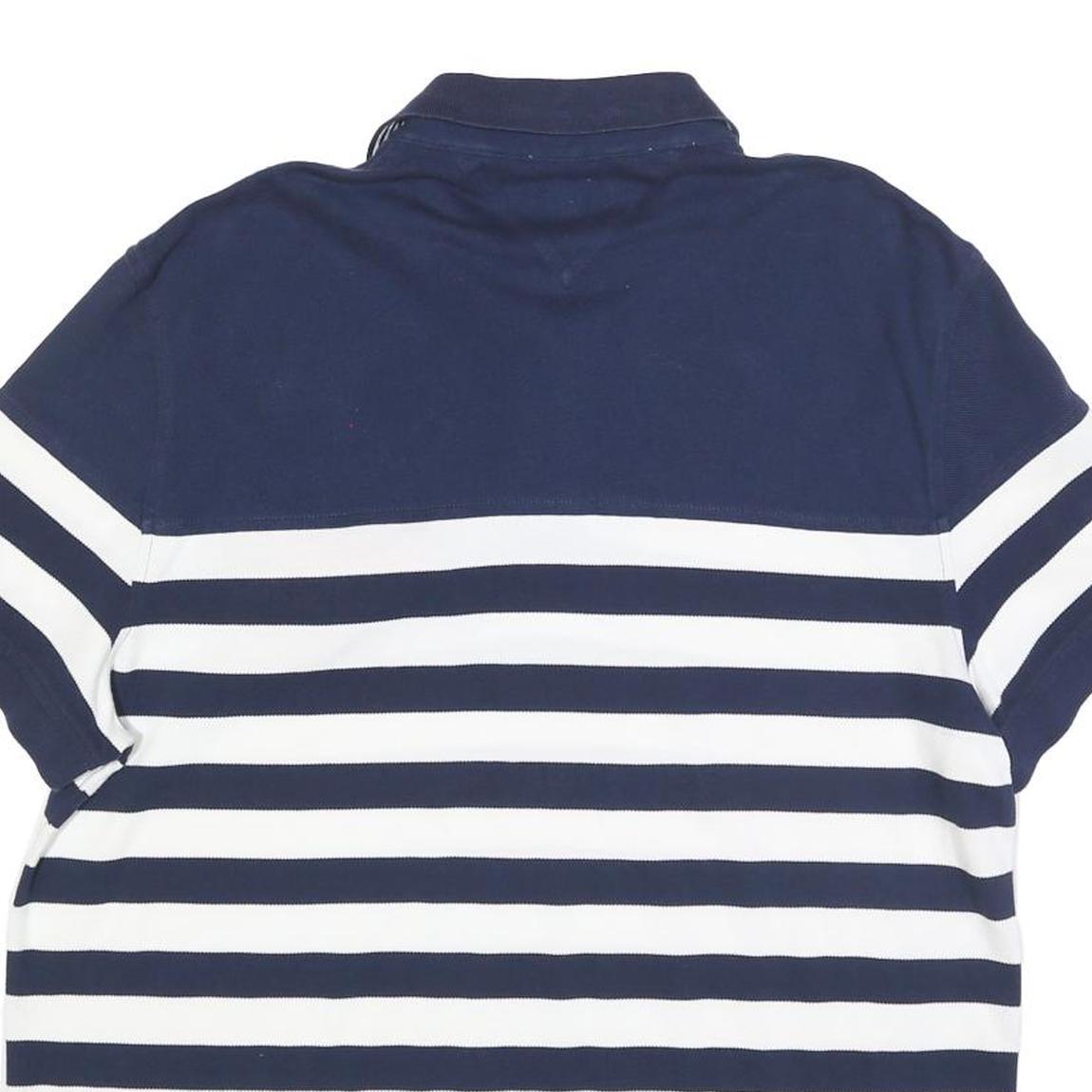TOMMY HILFIGER Mens Blue & White Stripe Short Sleeve Polo Shirt XL Cotton