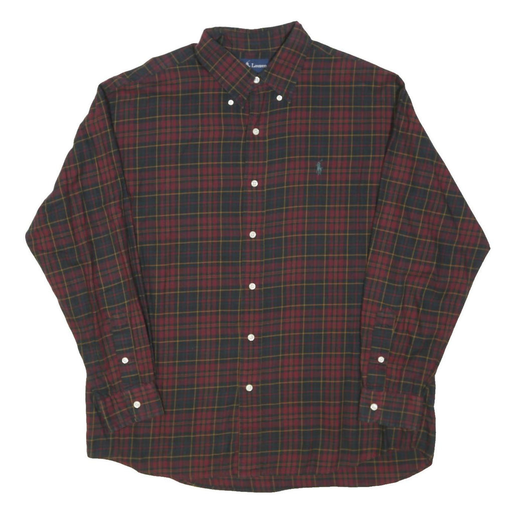 RALPH LAUREN Mens Red & Green Check Shirt L Long Sleeve Button Down Cotton Blend