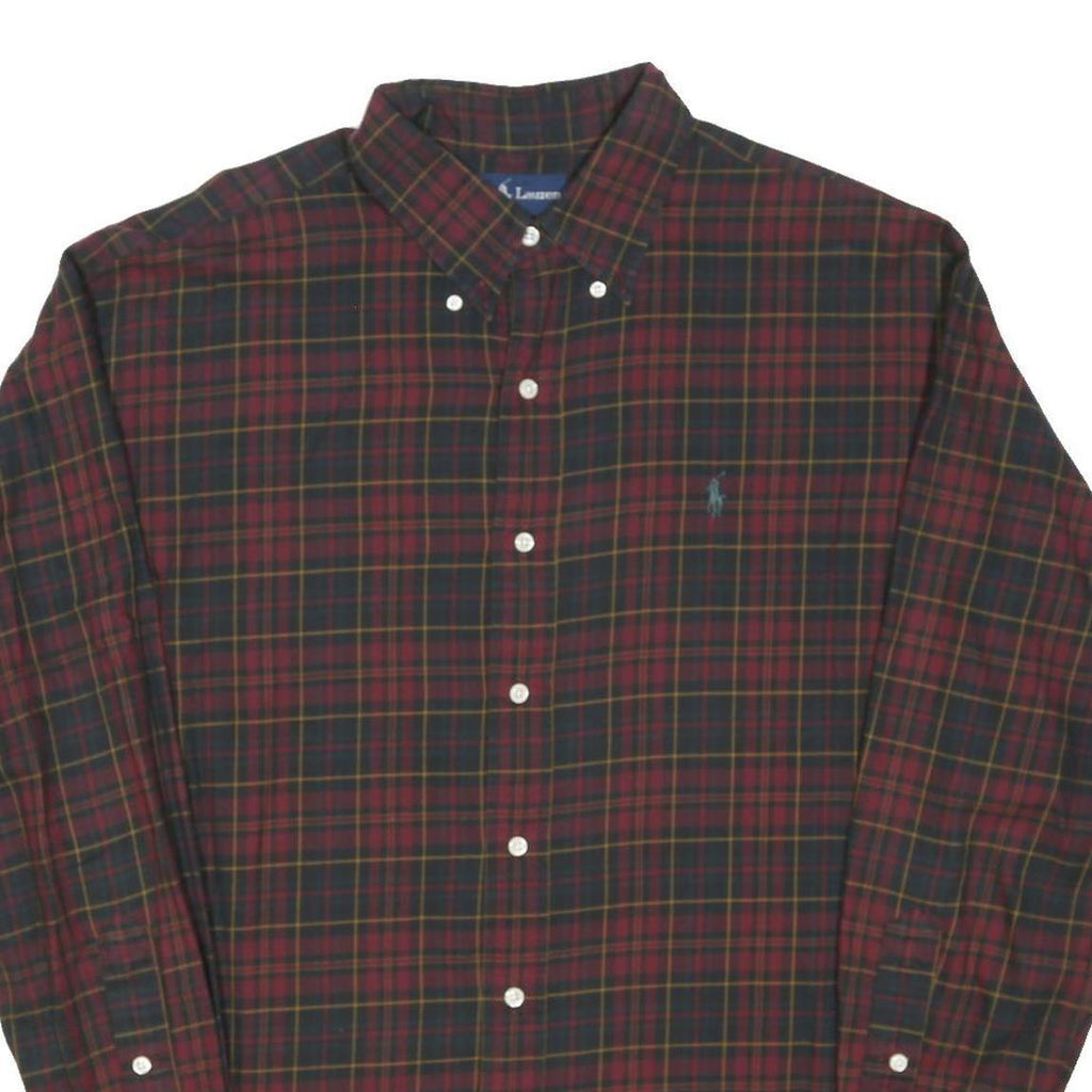 RALPH LAUREN Mens Red & Green Check Shirt L Long Sleeve Button Down Cotton Blend