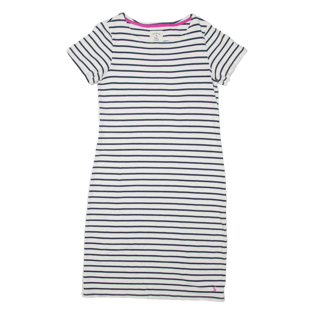 JOULES Womens T-Shirt Dress White Striped Short Sleeve Knee Length UK 10