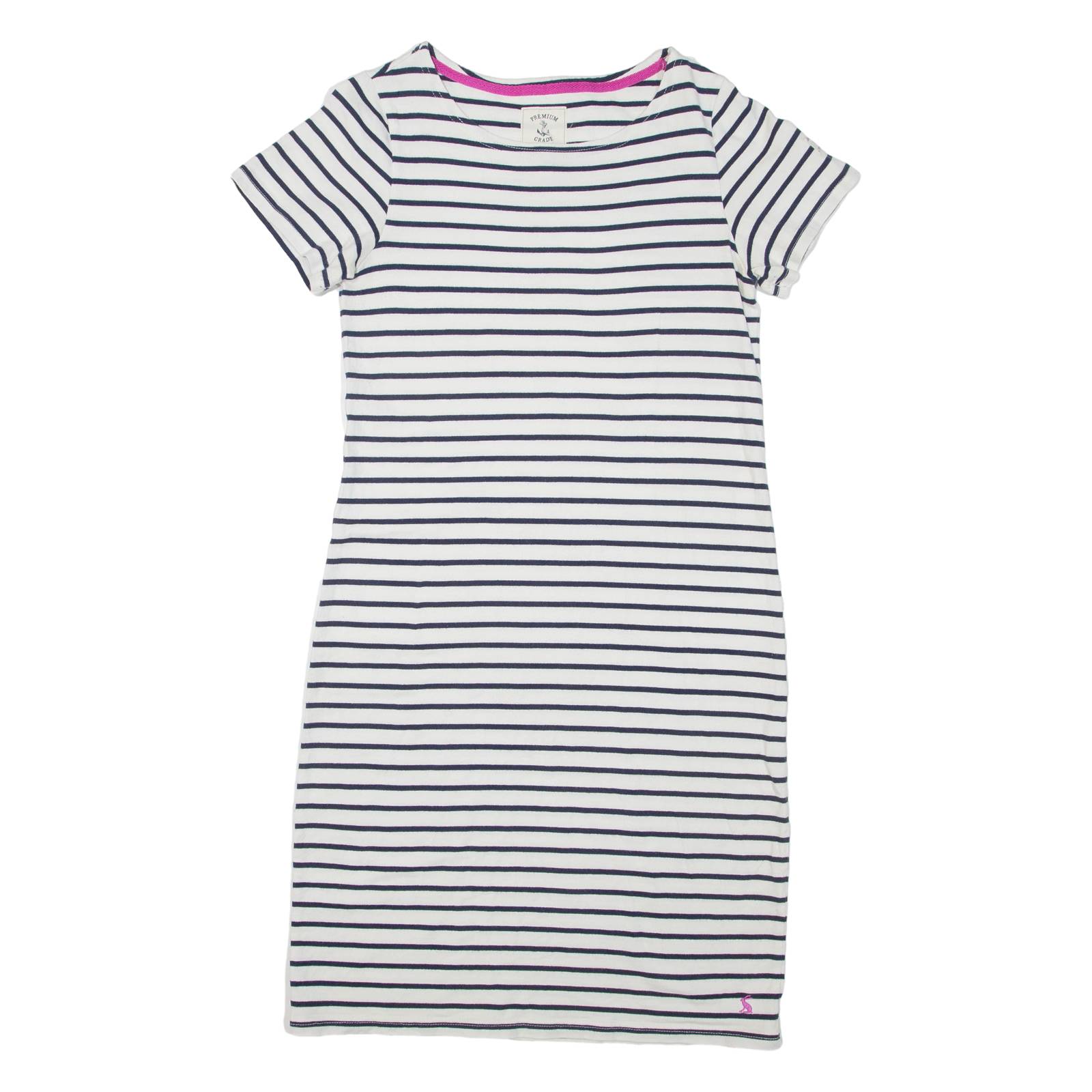 JOULES Womens T-Shirt Dress White Striped Short Sleeve Knee Length UK 10