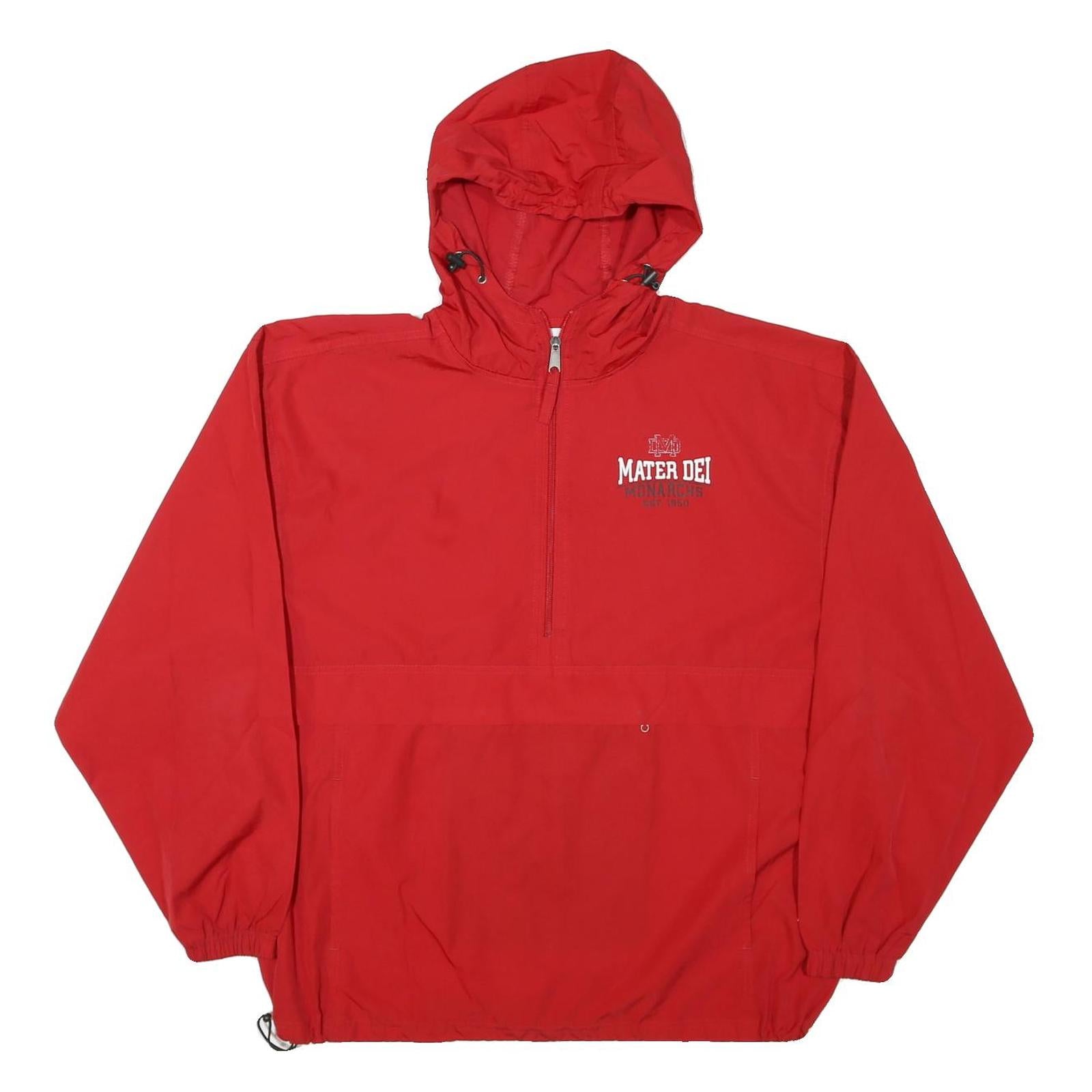 CHAMPION Mens Red Mater Dei Hoodie Jacket L Nylon Plain Zip Hooded Sportswear