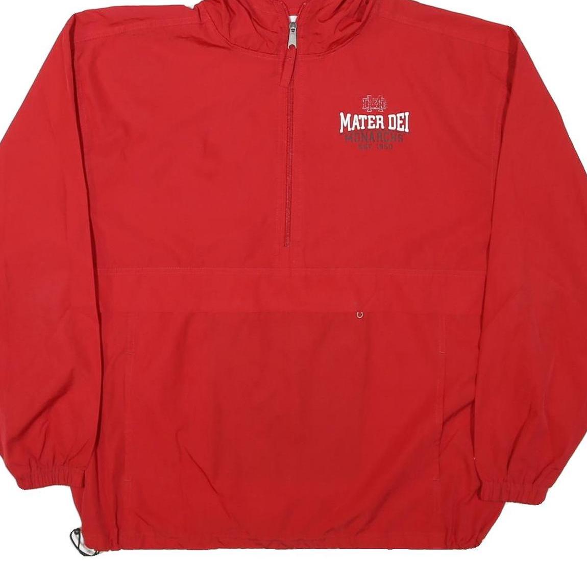 CHAMPION Mens Red Mater Dei Hoodie Jacket L Nylon Plain Zip Hooded Sportswear