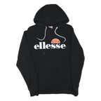 ELLESSE Womens Black Hoodie UK 12 Pullover Cotton Blend Casual Logo Sweatshirt