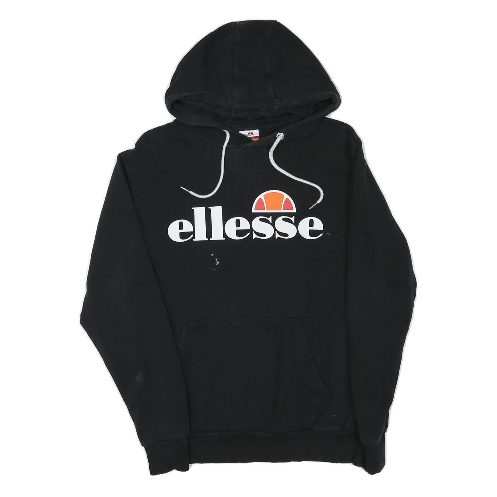 ELLESSE Womens Black Hoodie UK 12 Pullover Cotton Blend Casual Logo Sweatshirt