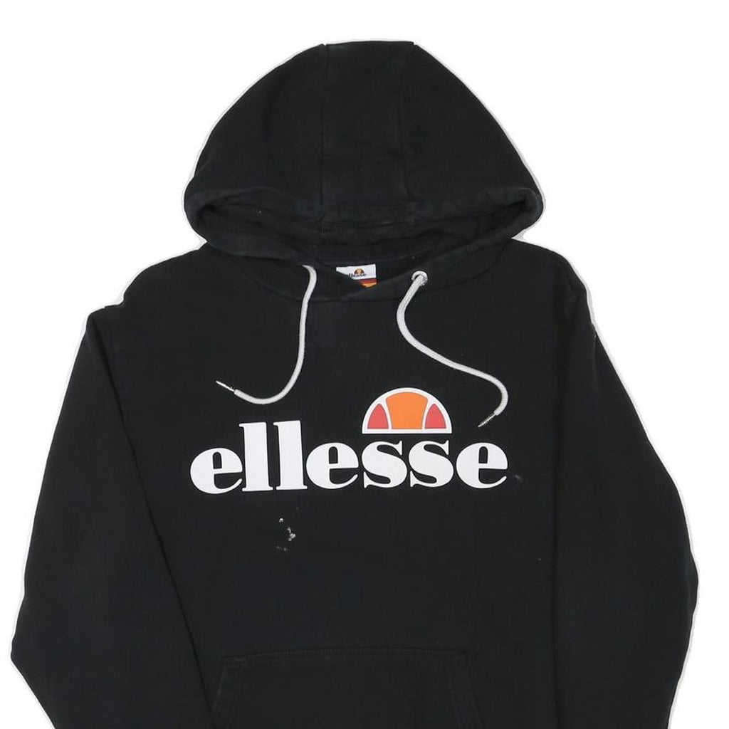 ELLESSE Womens Black Hoodie UK 12 Pullover Cotton Blend Casual Logo Sweatshirt