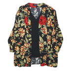 BIAGGINI Womens Black & Red Floral Button Shirt Long Sleeve V-Neck L Elegant