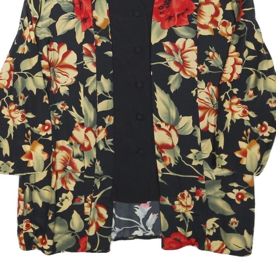 BIAGGINI Womens Black & Red Floral Button Shirt Long Sleeve V-Neck L Elegant