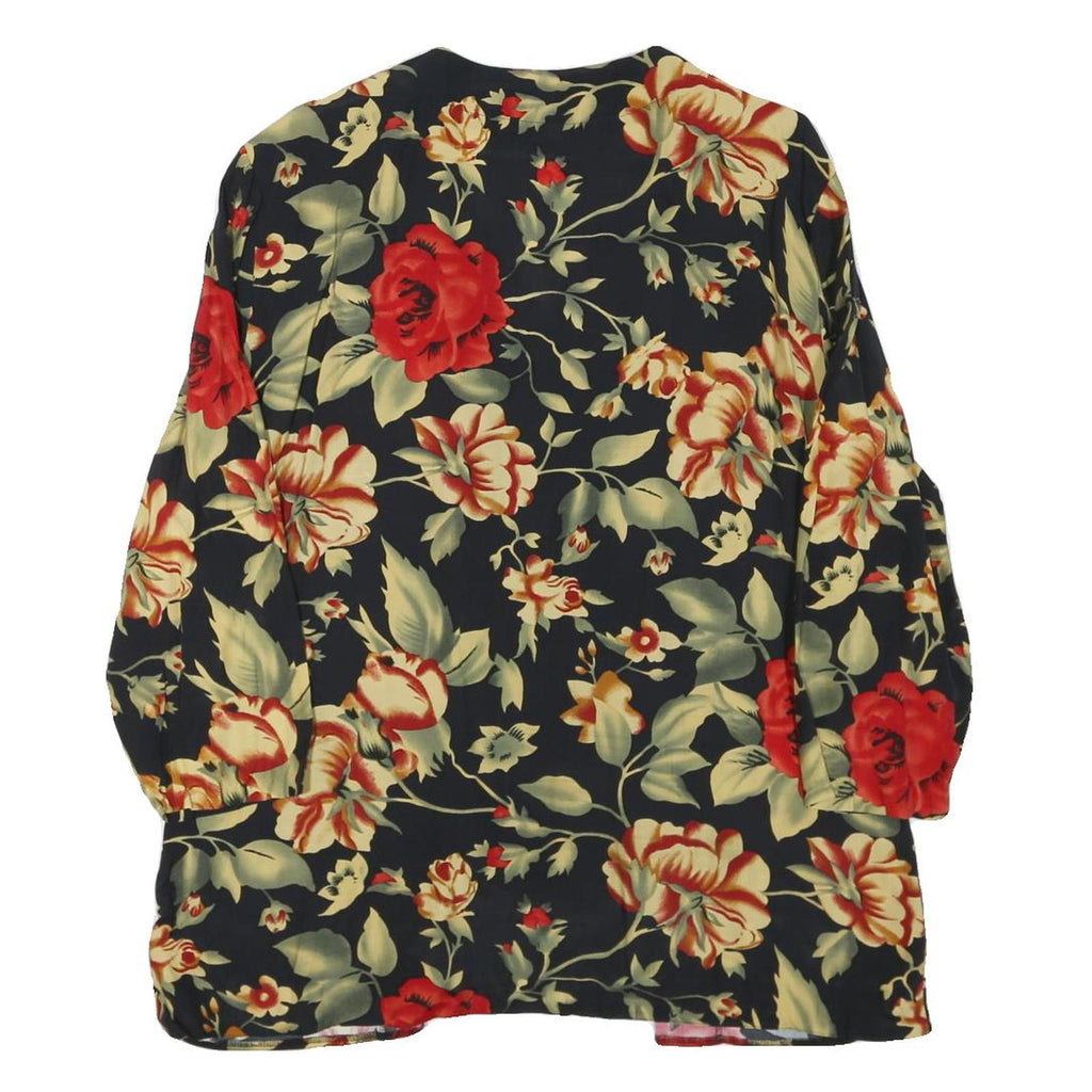 BIAGGINI Womens Black & Red Floral Button Shirt Long Sleeve V-Neck L Elegant