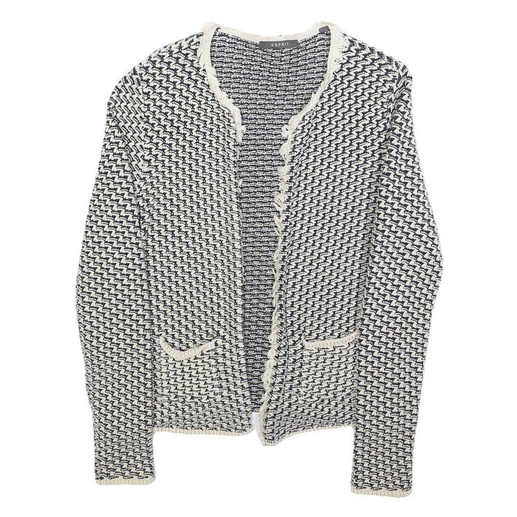 Esprit Womens Black & White Knit Jacket S Woven Chevron Pattern Open Front