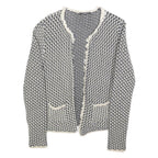 Esprit Womens Black & White Knit Jacket S Woven Chevron Pattern Open Front