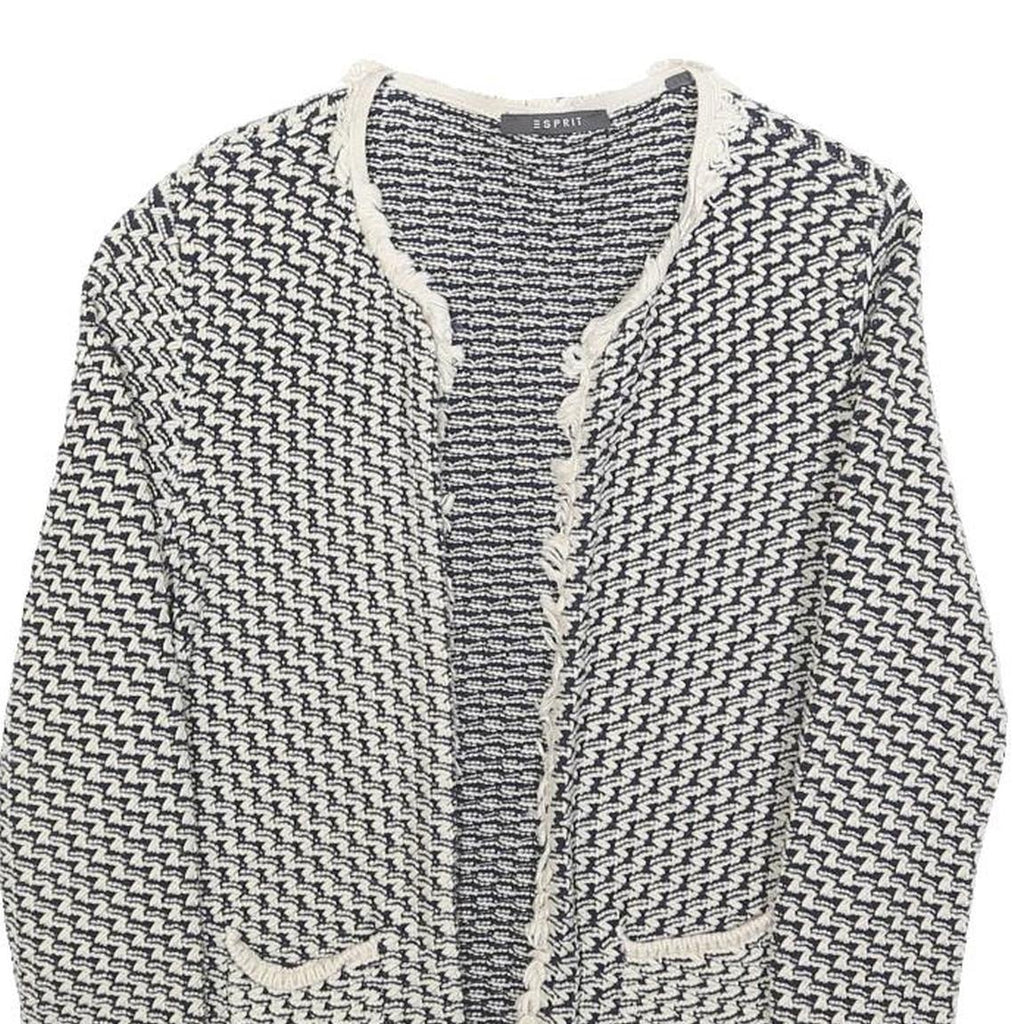 Esprit Womens Black & White Knit Jacket S Woven Chevron Pattern Open Front