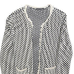 Esprit Womens Black & White Knit Jacket S Woven Chevron Pattern Open Front