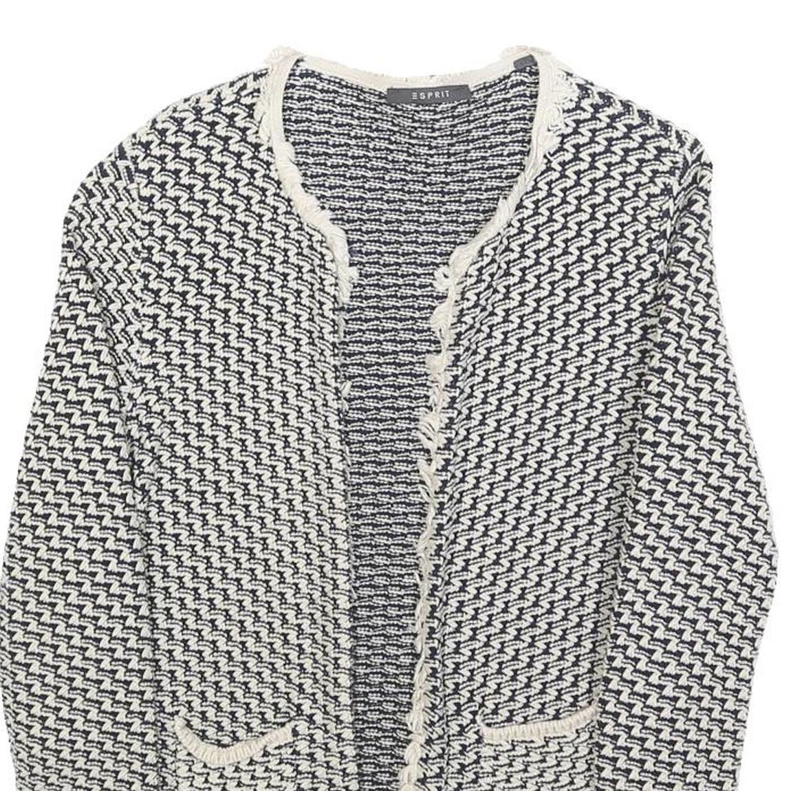 Esprit Womens Black & White Knit Jacket S Woven Chevron Pattern Open Front