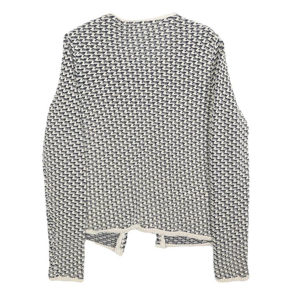 Esprit Womens Black & White Knit Jacket S Woven Chevron Pattern Open Front