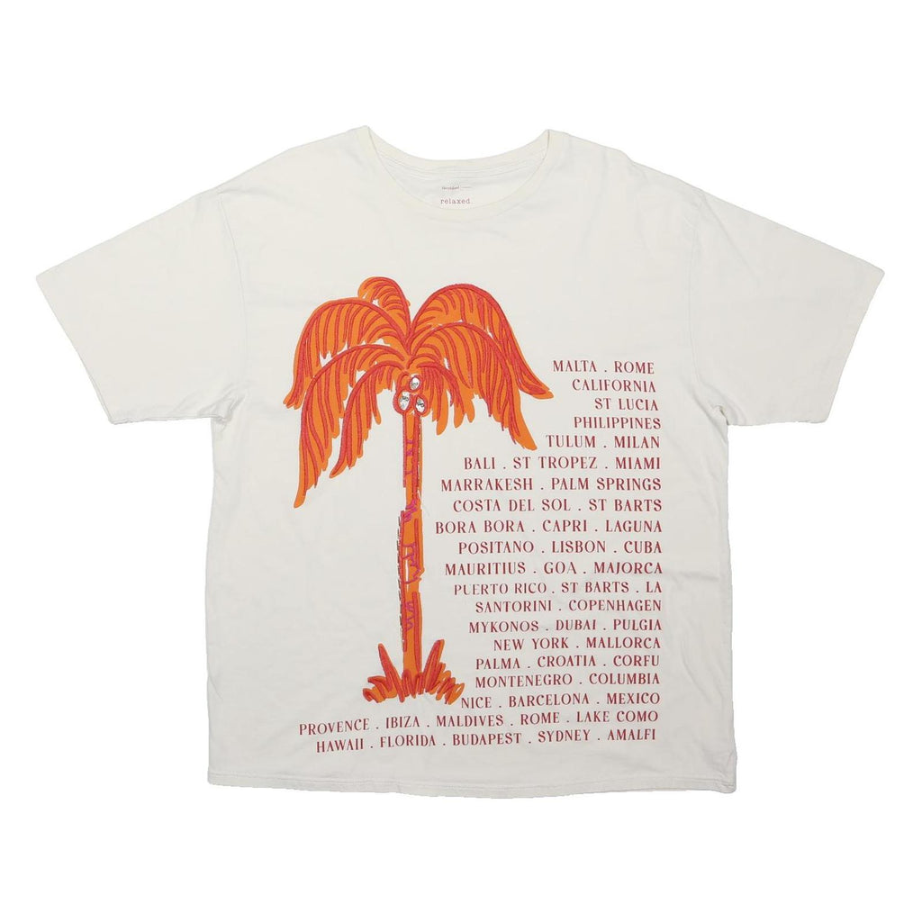 RIVER ISLAND Womens White Graphic T-Shirt UK 16 Short Sleeve Crew Neck Travel