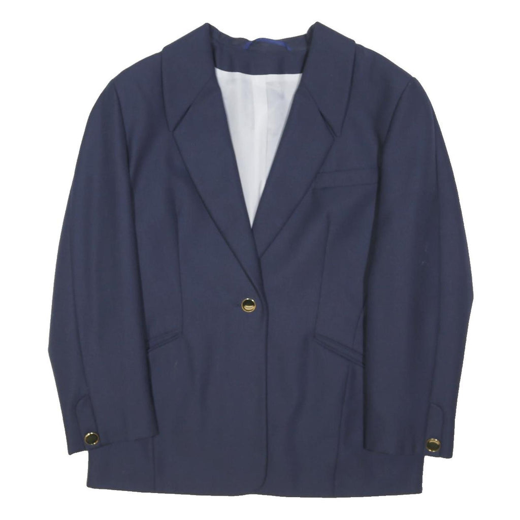 TREVIRA Womens Navy Blue Wool Classic Jacket M Button Plain Elegant