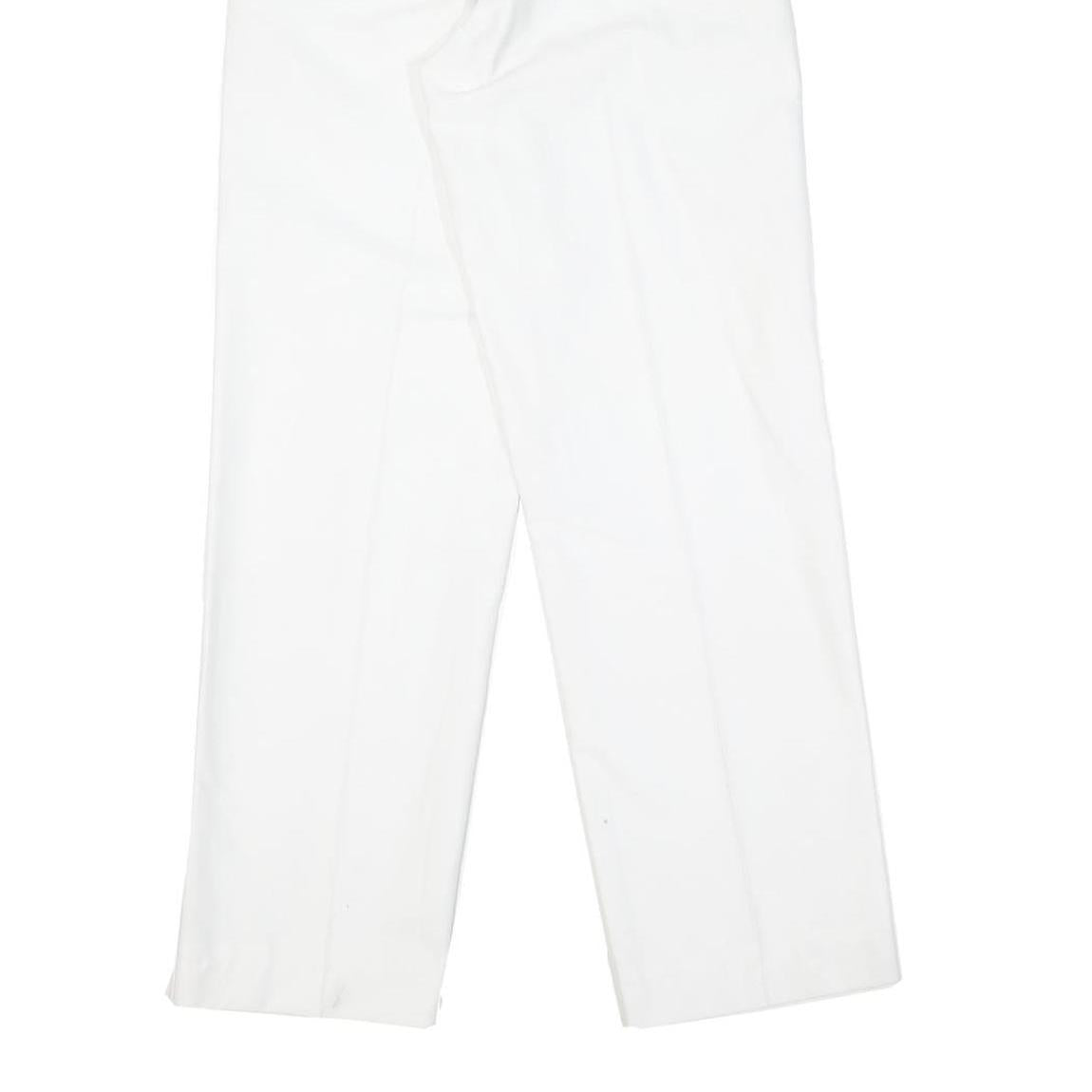 Womens White Cotton Blend Regular Fit Straight Leg Trousers W22 L28 Casual Zip