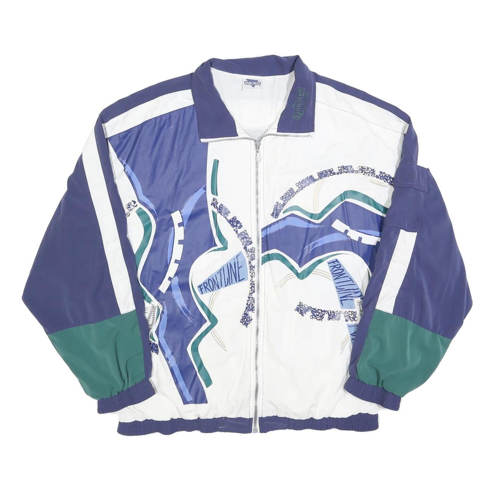 ANSCHUTZ Womens Blue & Green Graphic Zip Polyester Blend Casual Jacket L