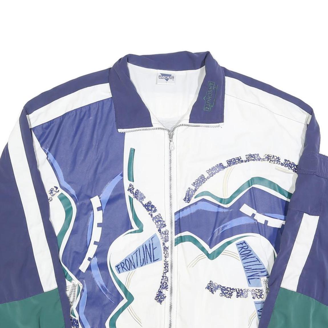 ANSCHUTZ Womens Blue & Green Graphic Zip Polyester Blend Casual Jacket L