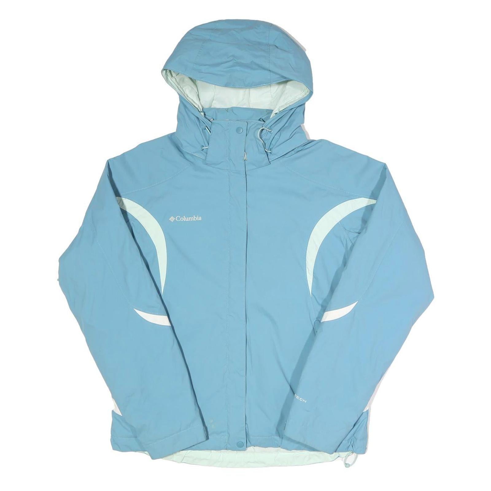 COLUMBIA Womens Blue & White Outdoor Jacket M Nylon Zip Hooded