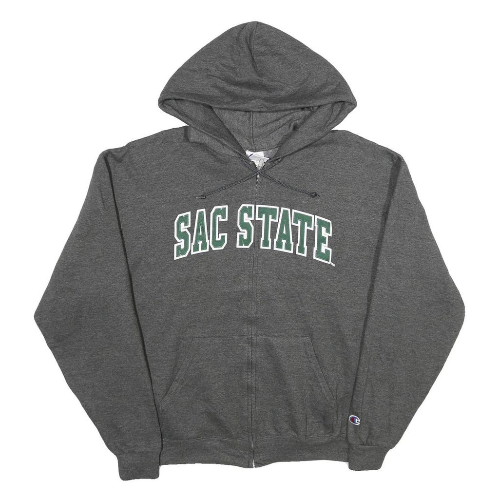 CHAMPION Mens Grey Sac State Zip Hoodie L Cotton Blend Casual Sports Sweatshirt