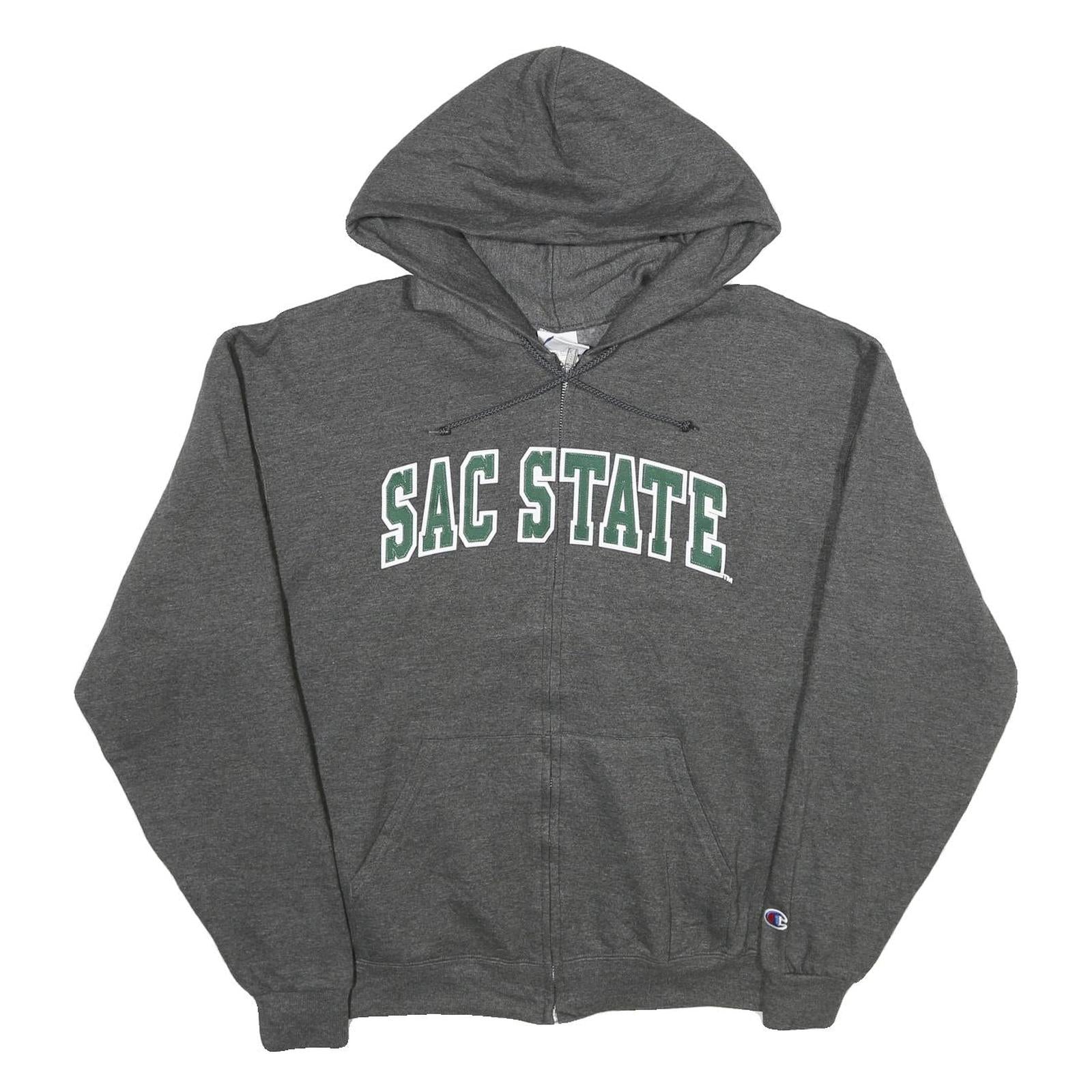 CHAMPION Mens Grey Sac State Zip Hoodie L Cotton Blend Casual Sports Sweatshirt