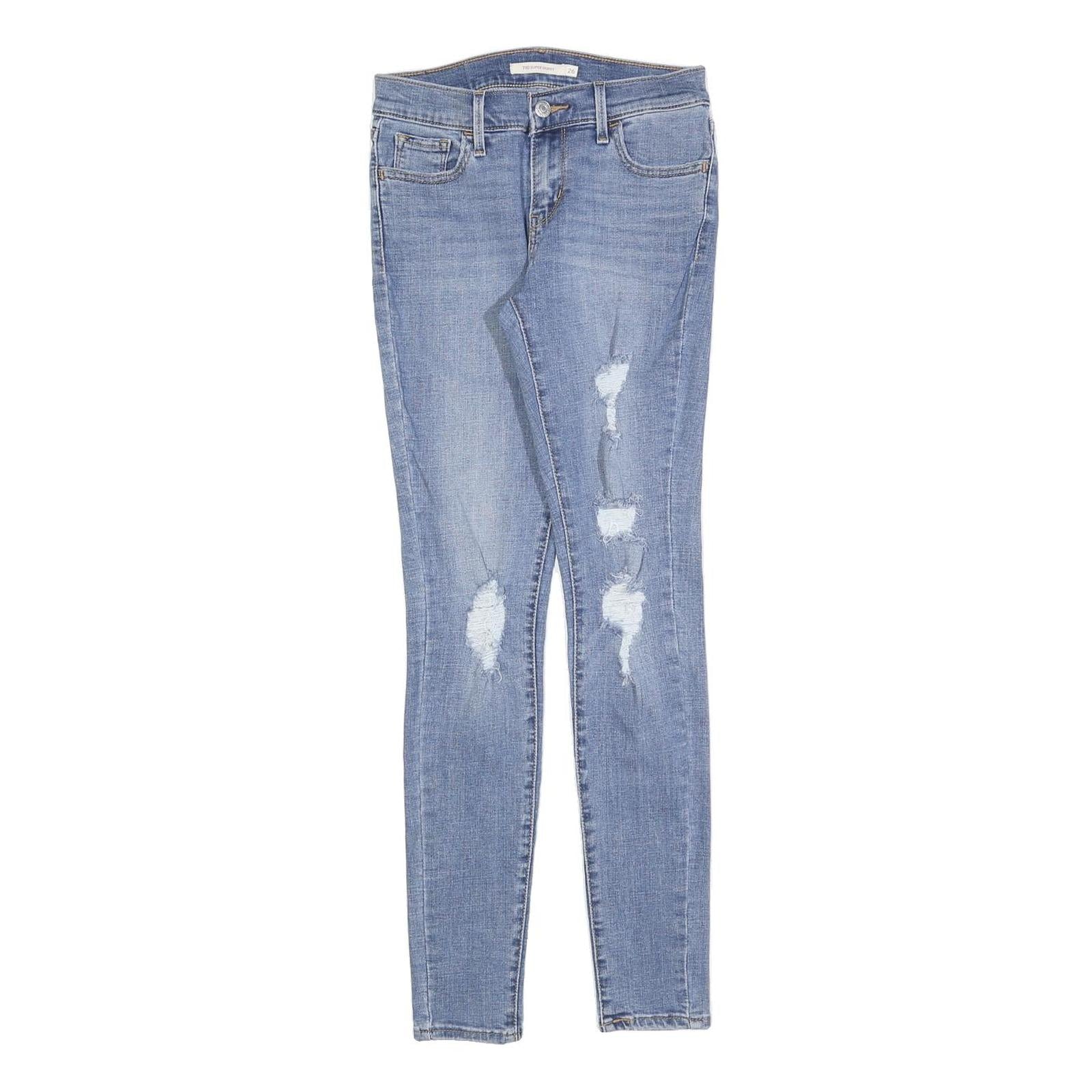 LEVI'S 710 Womens Slim Light Blue Denim Cotton Blend Zip W26 L28 Distressed