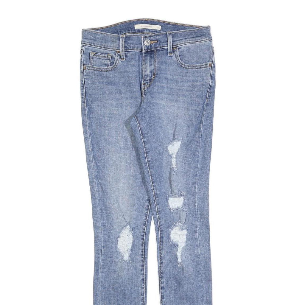 LEVI'S 710 Womens Slim Light Blue Denim Cotton Blend Zip W26 L28 Distressed