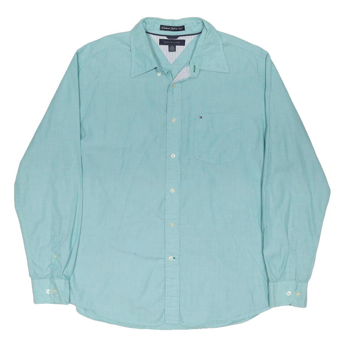 TOMMY HILFIGER Mens Blue Cotton Blend Shirt L Pocket Long Sleeve Classic Fit