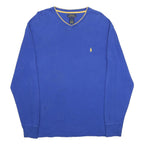 POLO RALPH LAUREN Mens Blue & Yellow Long Sleeve V-Neck Cotton T-Shirt L Luxury
