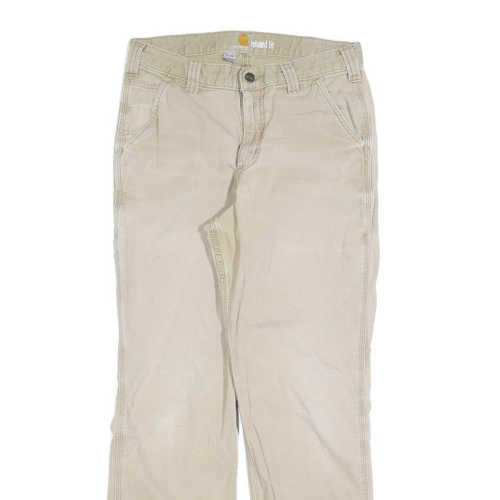 CARHARTT Mens Cotton Blend Beige Relaxed Straight Trousers W32 L32 Workwear