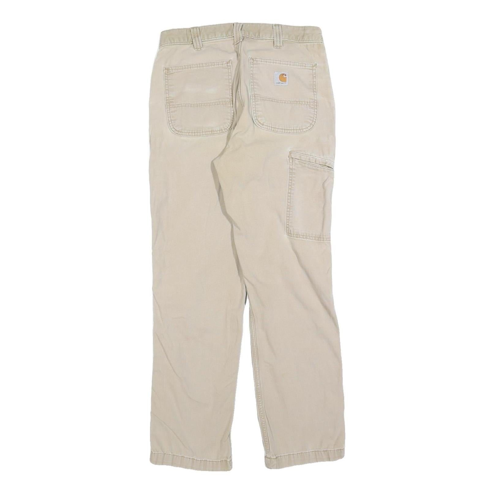 CARHARTT Mens Cotton Blend Beige Relaxed Straight Trousers W32 L32 Workwear