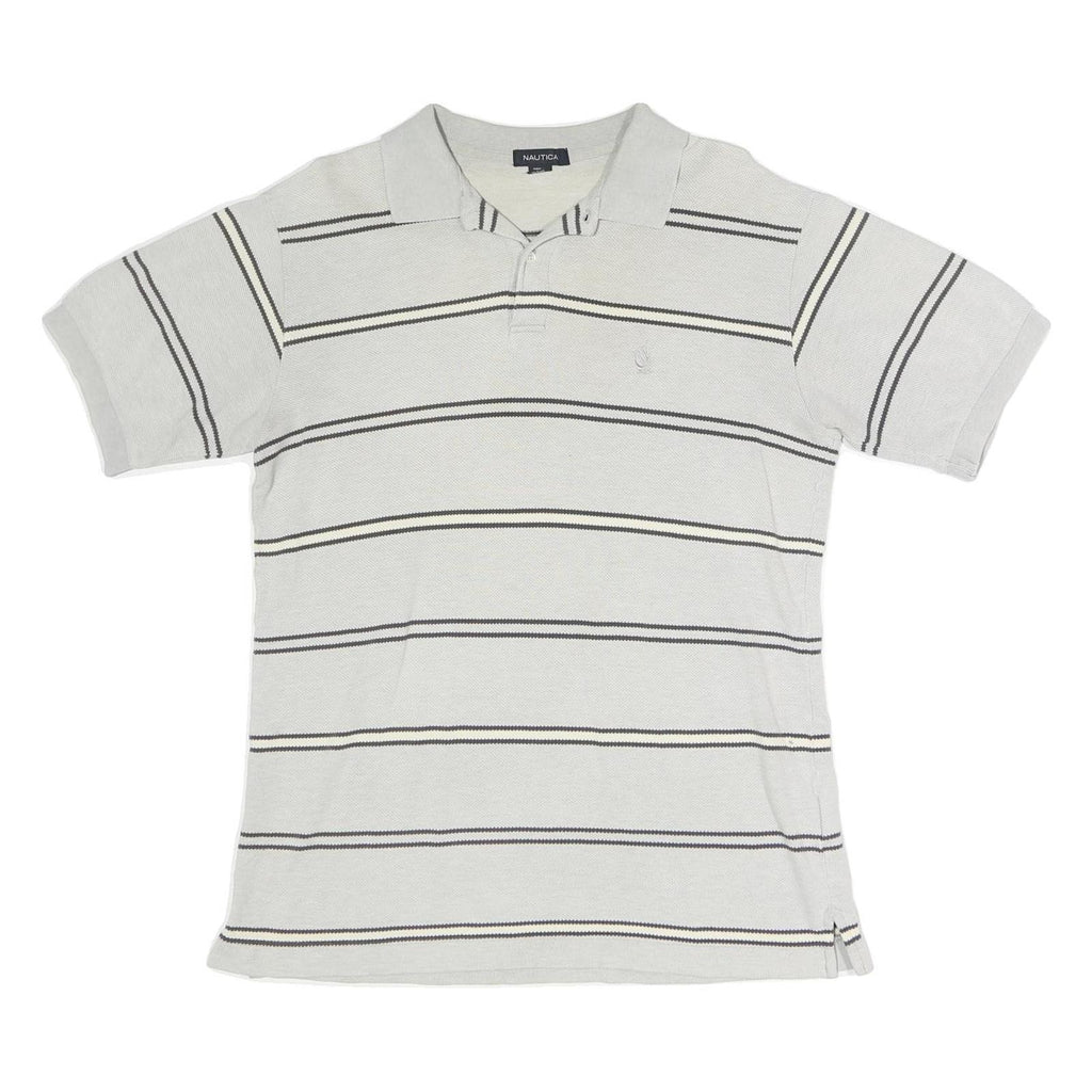 NAUTICA Mens White & Black Striped Short Sleeve Polo Shirt M Cotton Casual