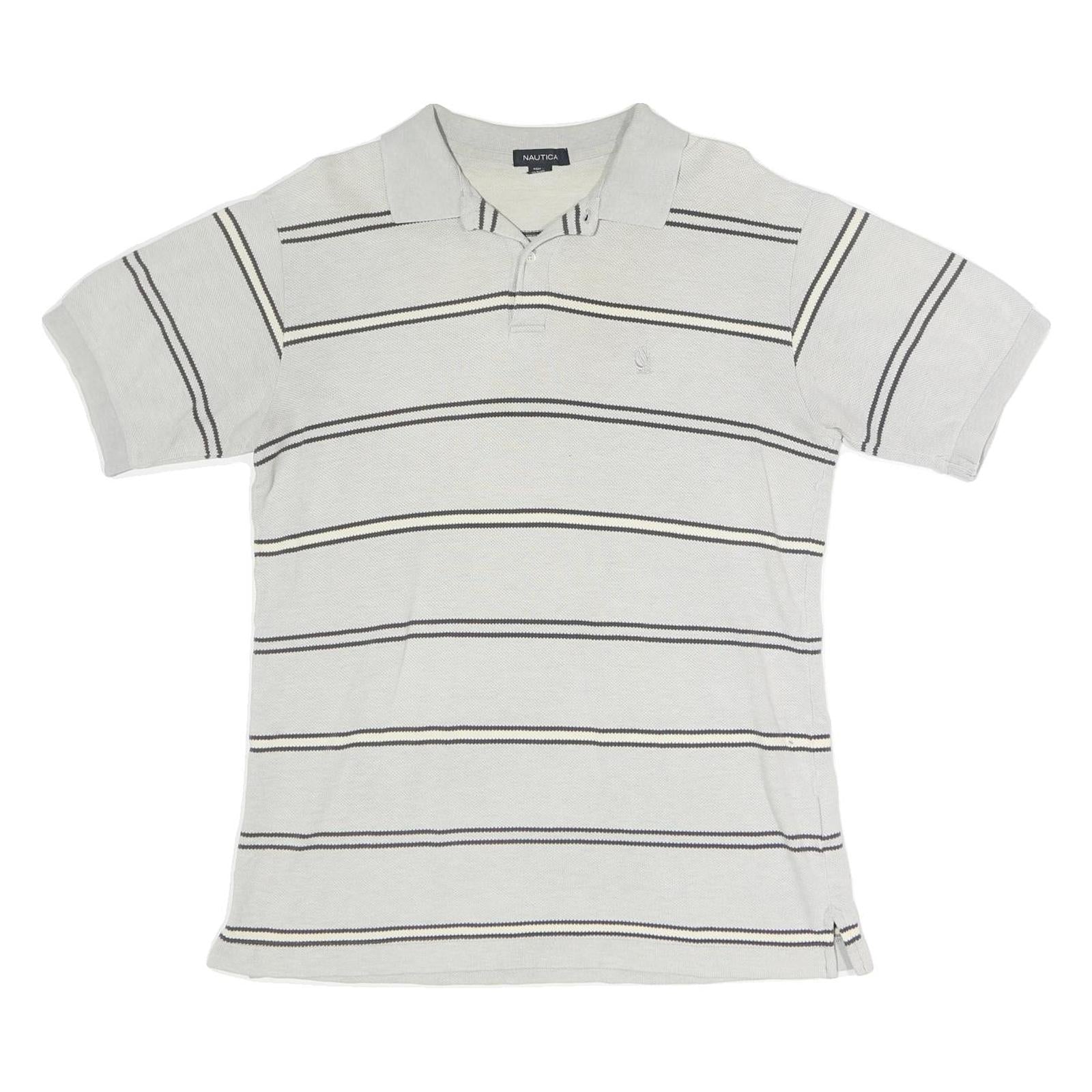NAUTICA Mens White & Black Striped Short Sleeve Polo Shirt M Cotton Casual