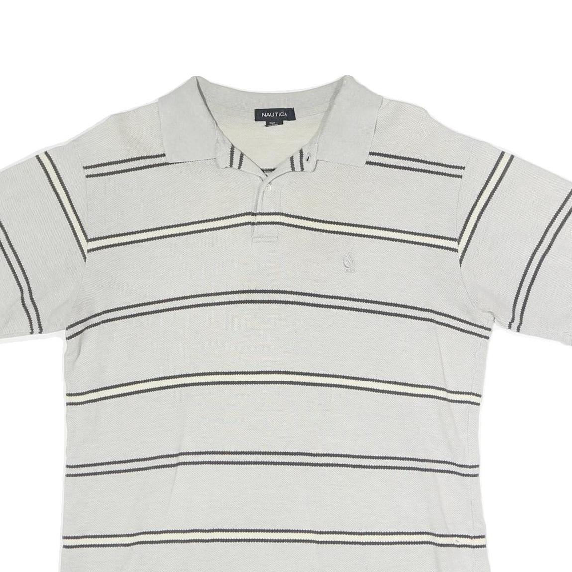 NAUTICA Mens White & Black Striped Short Sleeve Polo Shirt M Cotton Casual