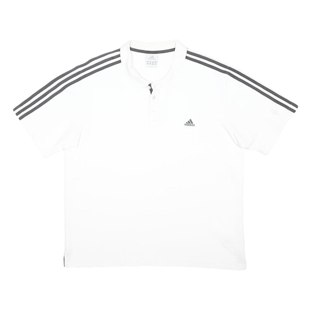 ADIDAS Mens White & Grey Three Stripe Cotton Blend Polo Shirt XL Sports Casual