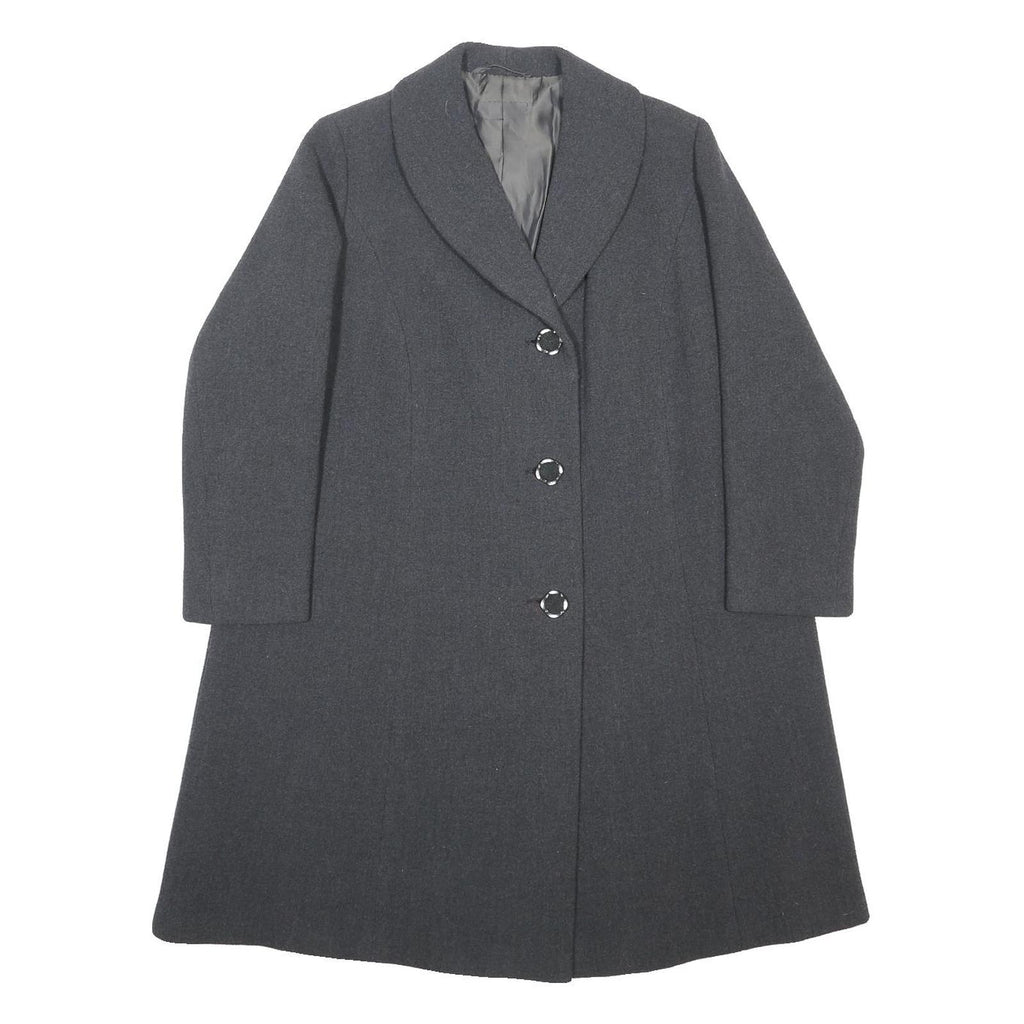 Womens Grey Plain Classic Jacket M Button Closure Regular Fit Shawl Collar Long