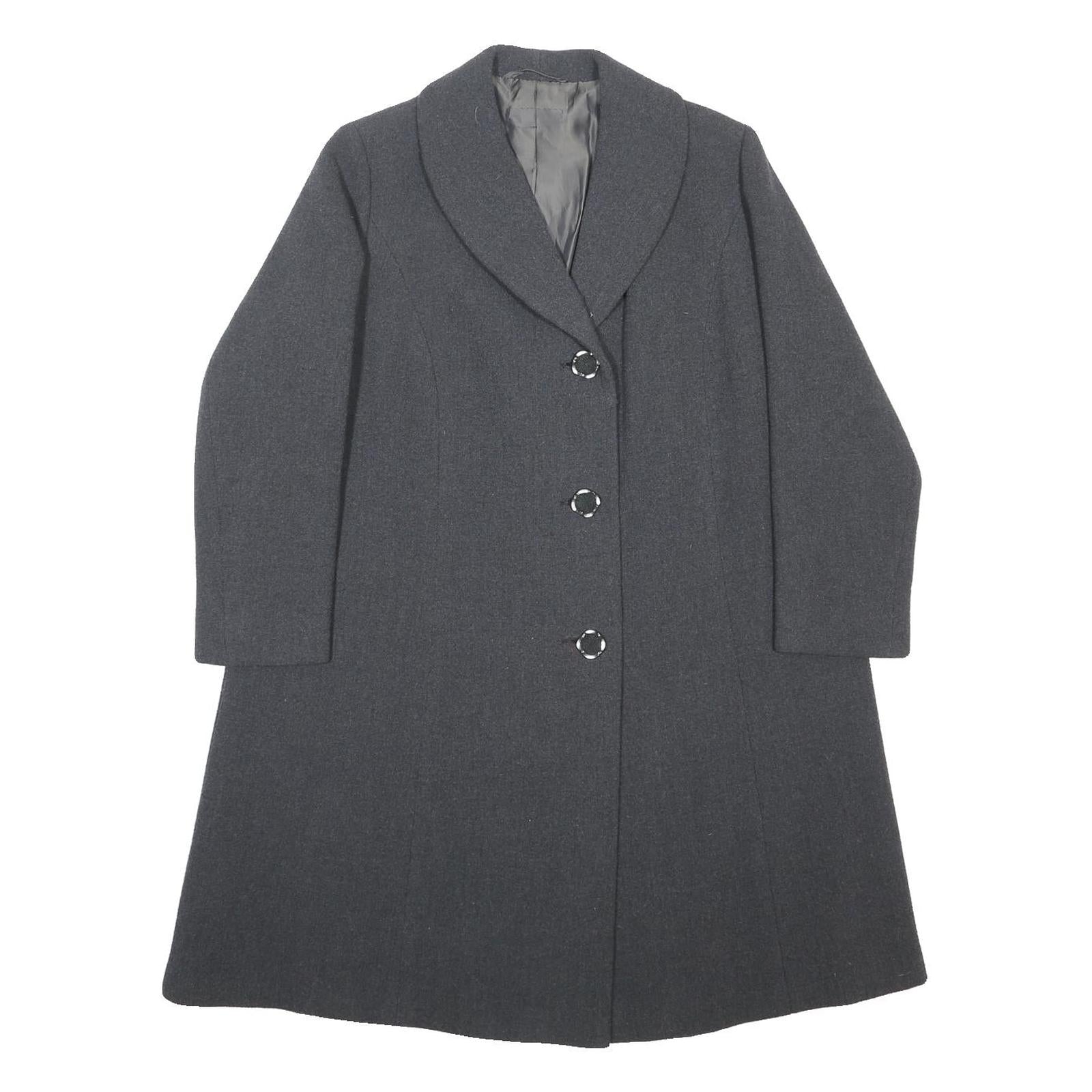 Womens Grey Plain Classic Jacket M Button Closure Regular Fit Shawl Collar Long