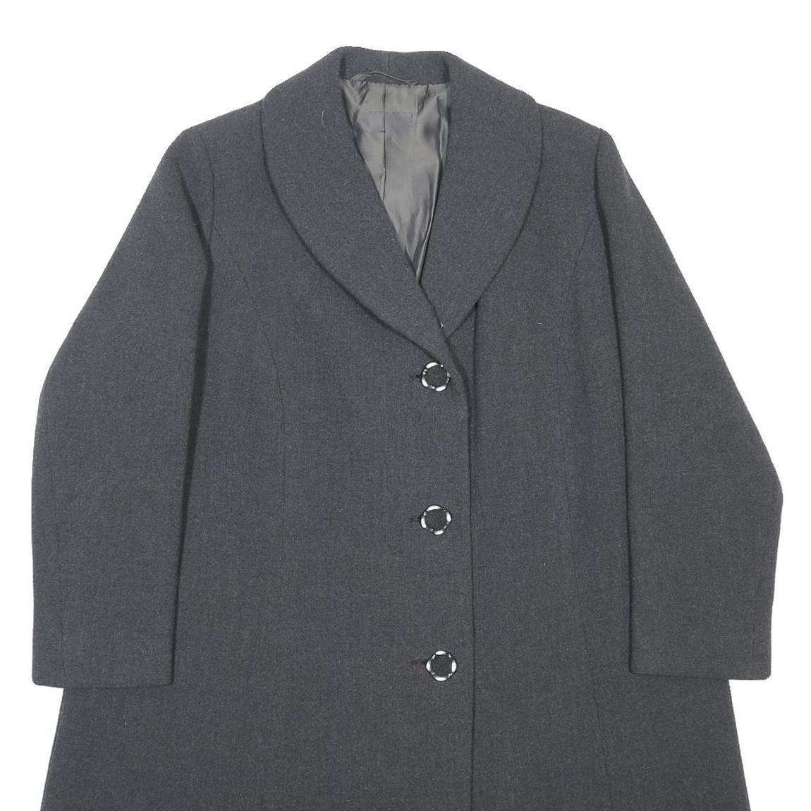 Womens Grey Plain Classic Jacket M Button Closure Regular Fit Shawl Collar Long