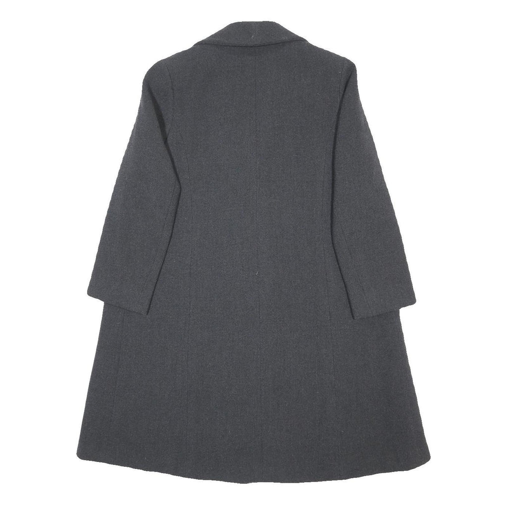 Womens Grey Plain Classic Jacket M Button Closure Regular Fit Shawl Collar Long