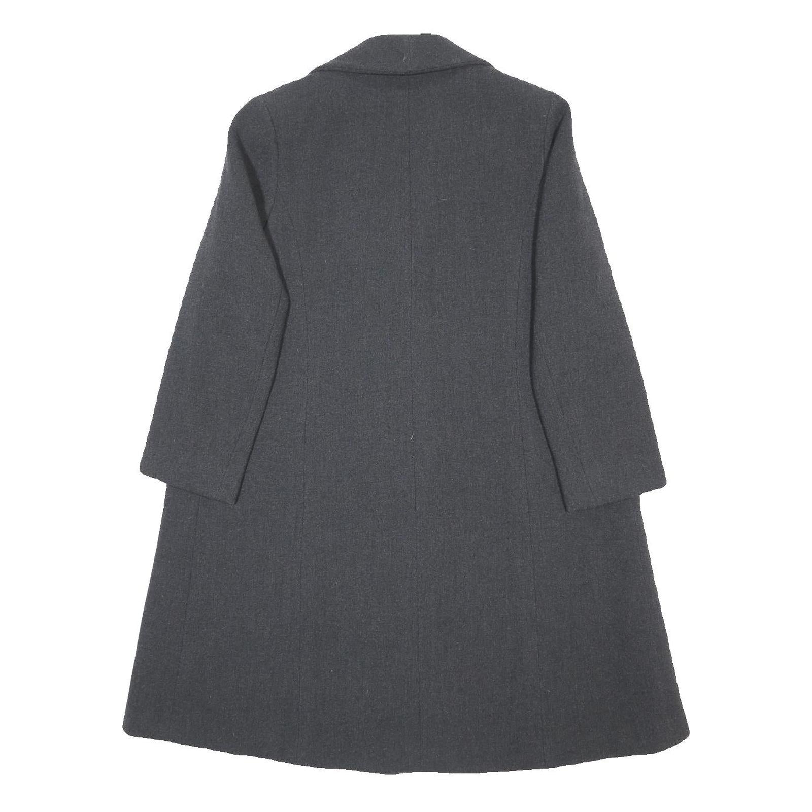 Womens Grey Plain Classic Jacket M Button Closure Regular Fit Shawl Collar Long