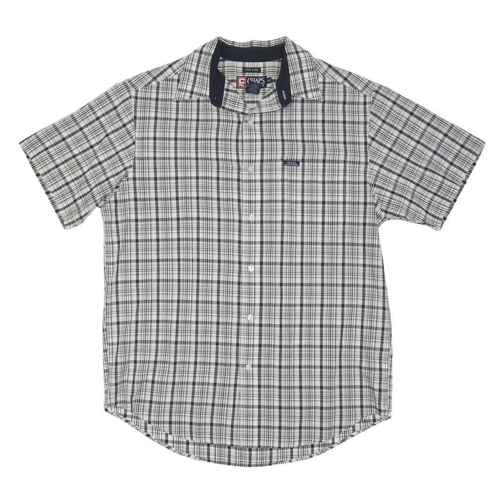 CHAPS RALPH LAUREN Mens White & Grey Checked Casual Shirt M Cotton Blend Short