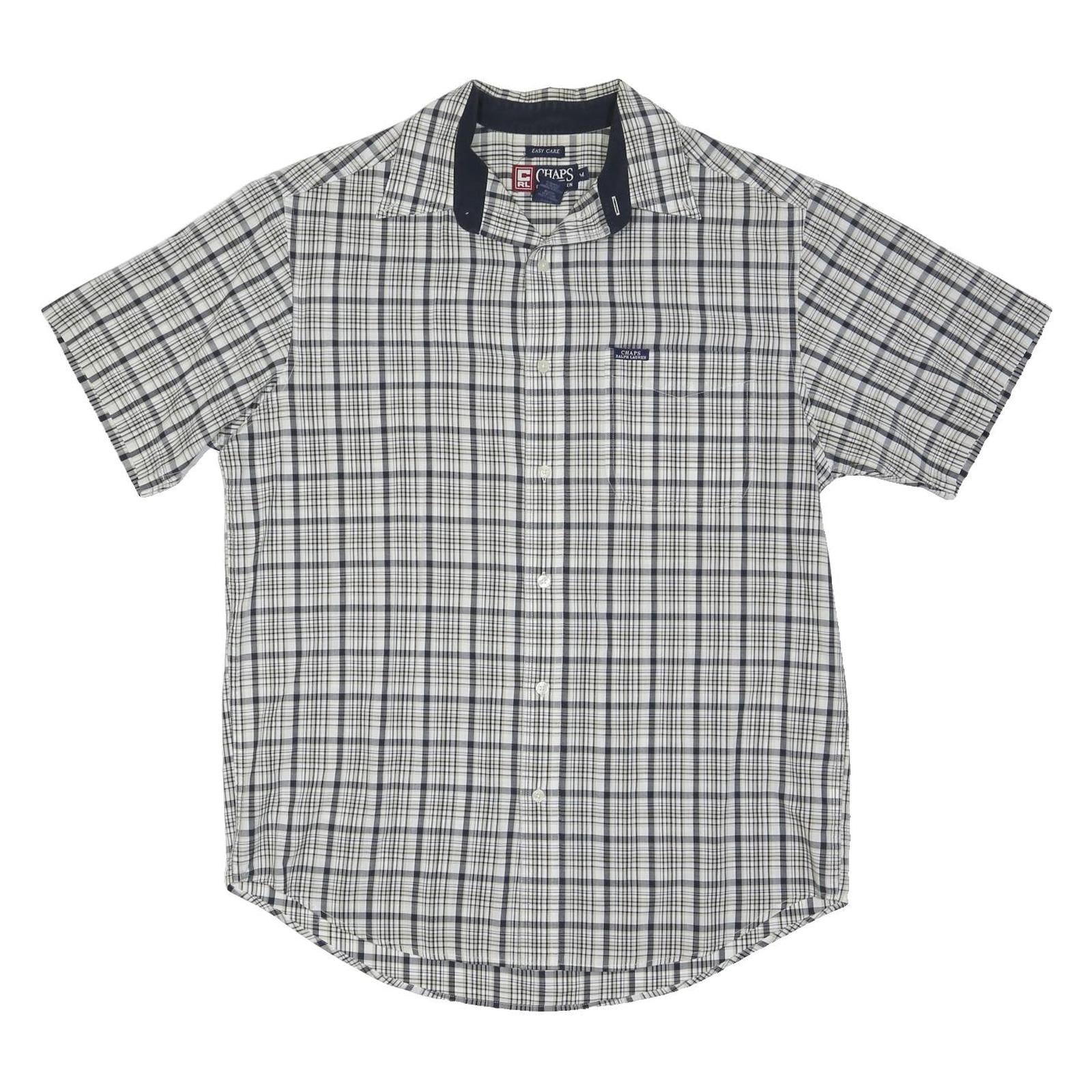 CHAPS RALPH LAUREN Mens White & Grey Checked Casual Shirt M Cotton Blend Short