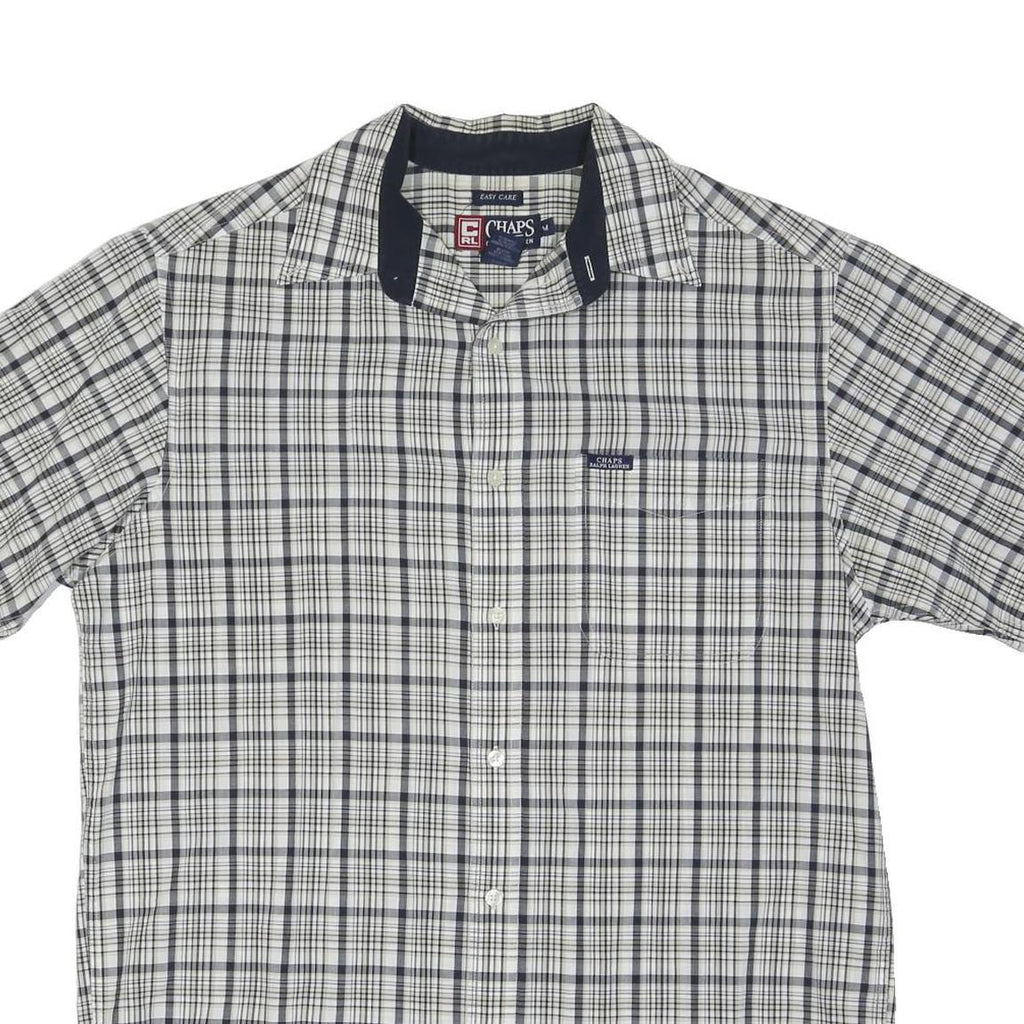 CHAPS RALPH LAUREN Mens White & Grey Checked Casual Shirt M Cotton Blend Short